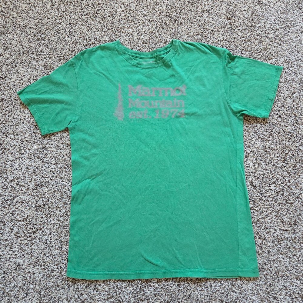 Marmot 100% Organic Cotton Graphic T-Shirt Men's Lg Green Mountain 1974 Logo - Picture 2 of 7